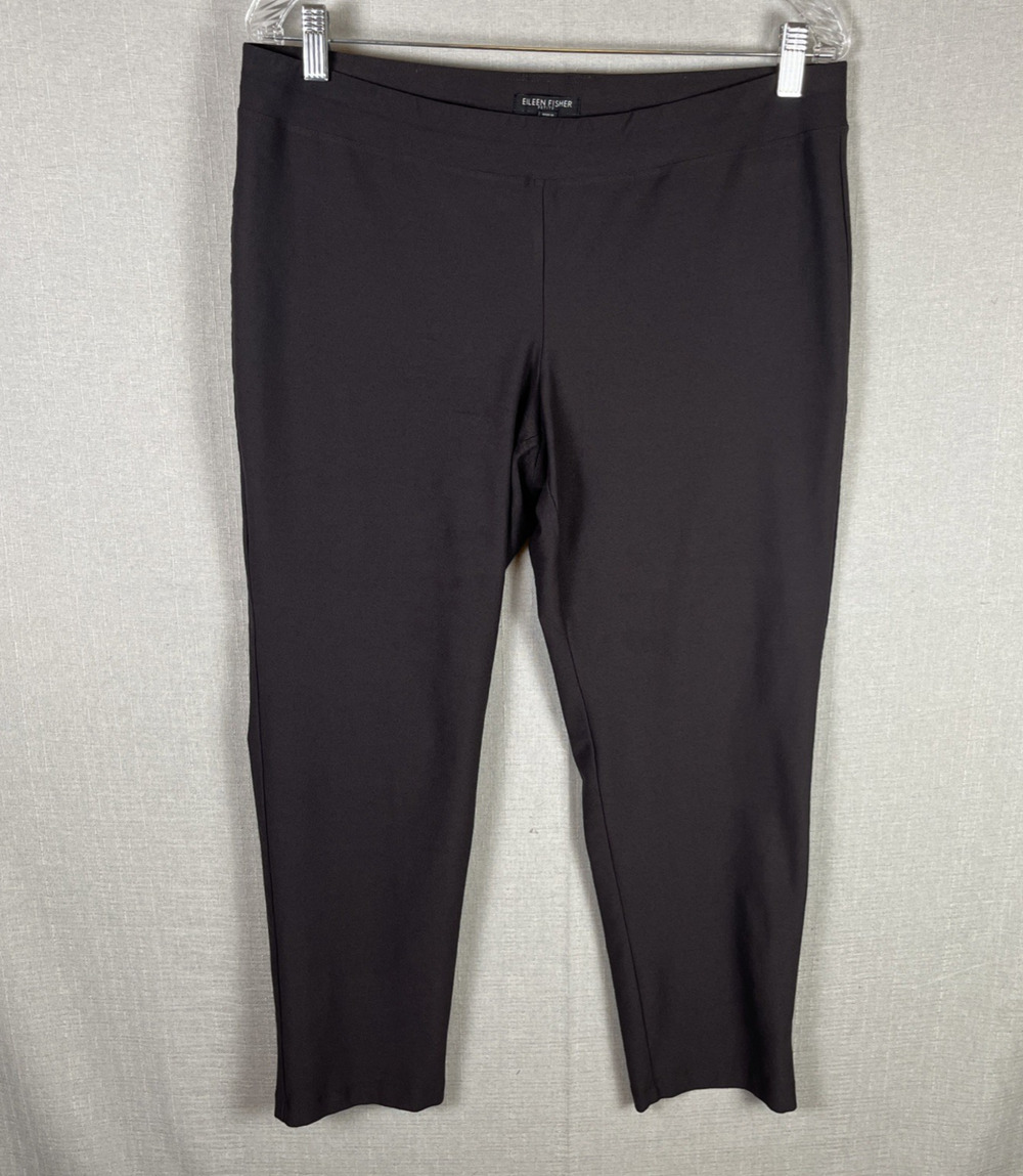 EILEEN FISHER Size PL System Washable Stretch Crepe Pants Petite Large Brown EUC